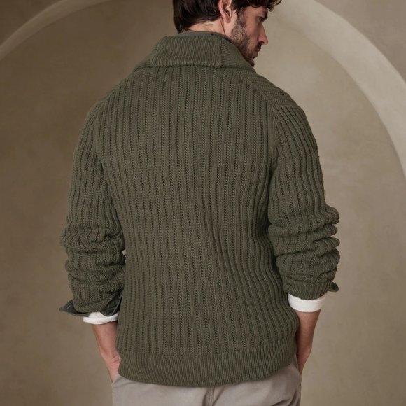 Banana Republic Organic Cotton Shawl Collar Wide Ribbed-Knit Stitch Card… - Picture 4 of 14